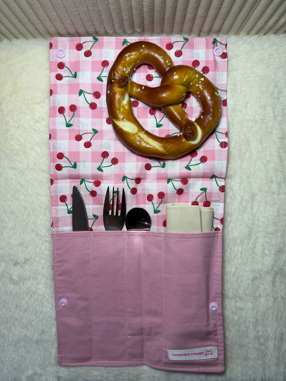 Miniature : Range-couverts en tissu Cerises – Intérieur rose