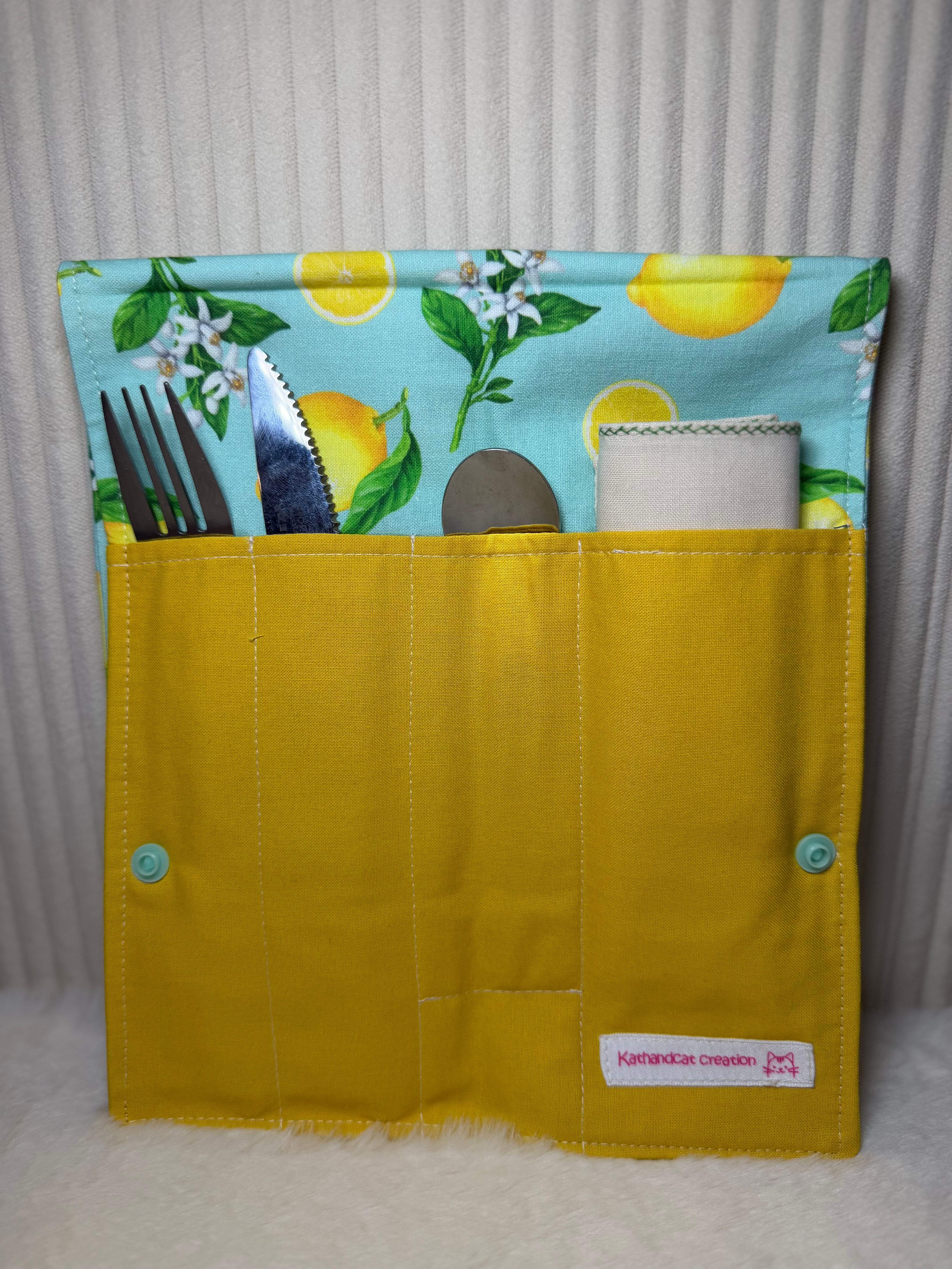 Range-couverts en tissu Citrons – Intérieur jaune