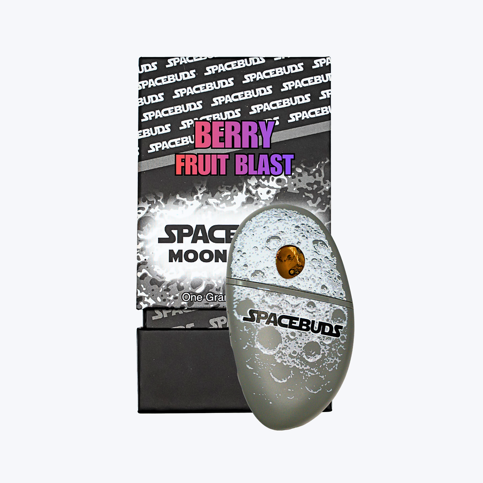 Spacebuds Moon Stone Berry Fruit Blast Liquid Diamonds all-in-one vape with matching strain packaging