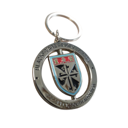 Custom school keyrings featuring school logos and colours