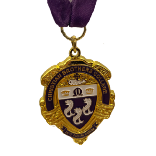 Thumbnail: Custom engraved academic medals with gold finish and ribbon