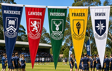 Team and house pennants representing school and club identity