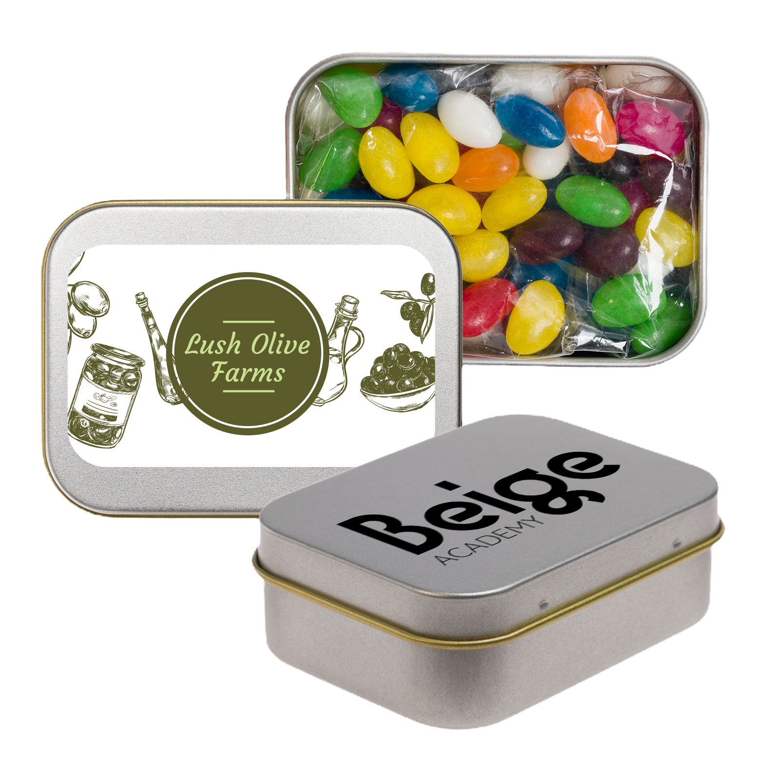 Assorted Colour Mini Jelly Beans in Silver Rectangular Tin - Colour Mini Jelly Beans in Silver Rectangular Tin - 50 gram cell