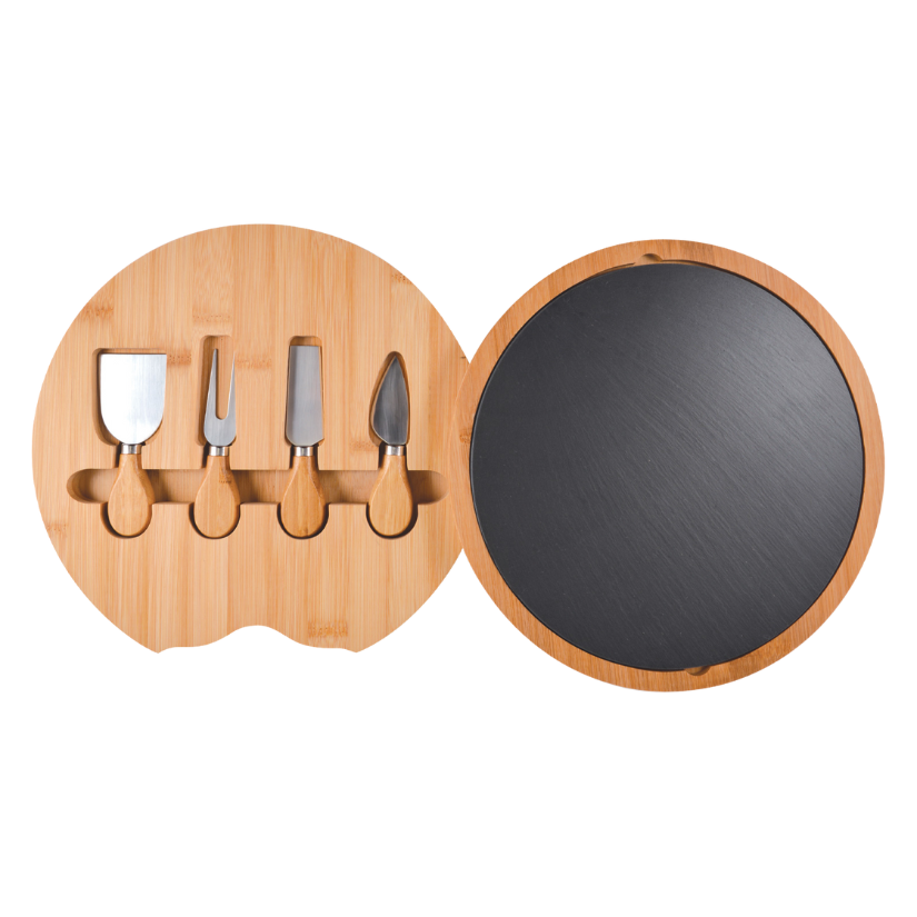 Thumbnail: remium bamboo cheese board set with four knives in base compartment
