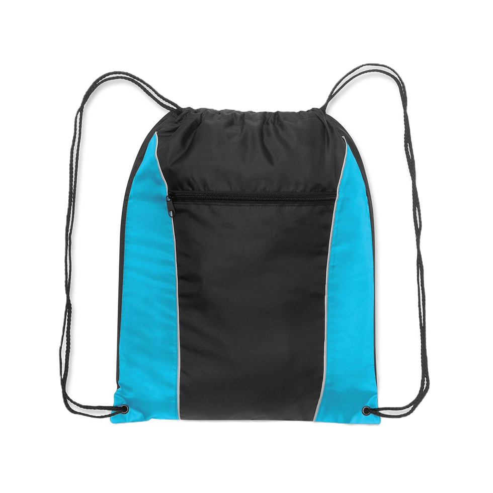 Thumbnail: Reinforced drawstring backpack with front zipper pocket and printed branding