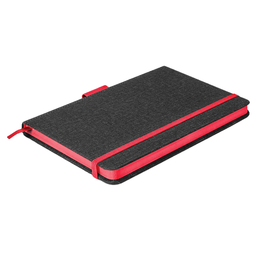 Thumbnail: Custom branded notebook with bookmark ribbon, elastic band, and pen loop