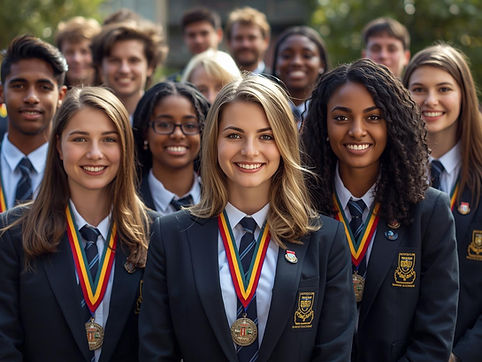 A realistic, vibrant photograph capturing a diverse group of Australian Year 12 private sc