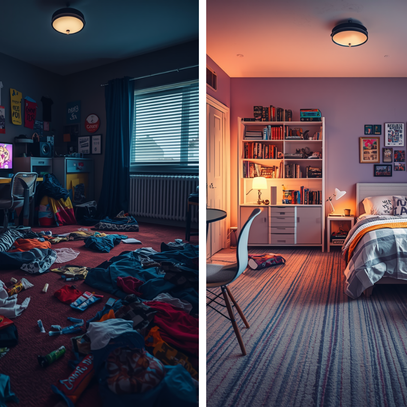 Teen bedroom cleaned and refreshed by Southern Clean Scene, showing a tidy and organised room after a Teen Room Rescue service.