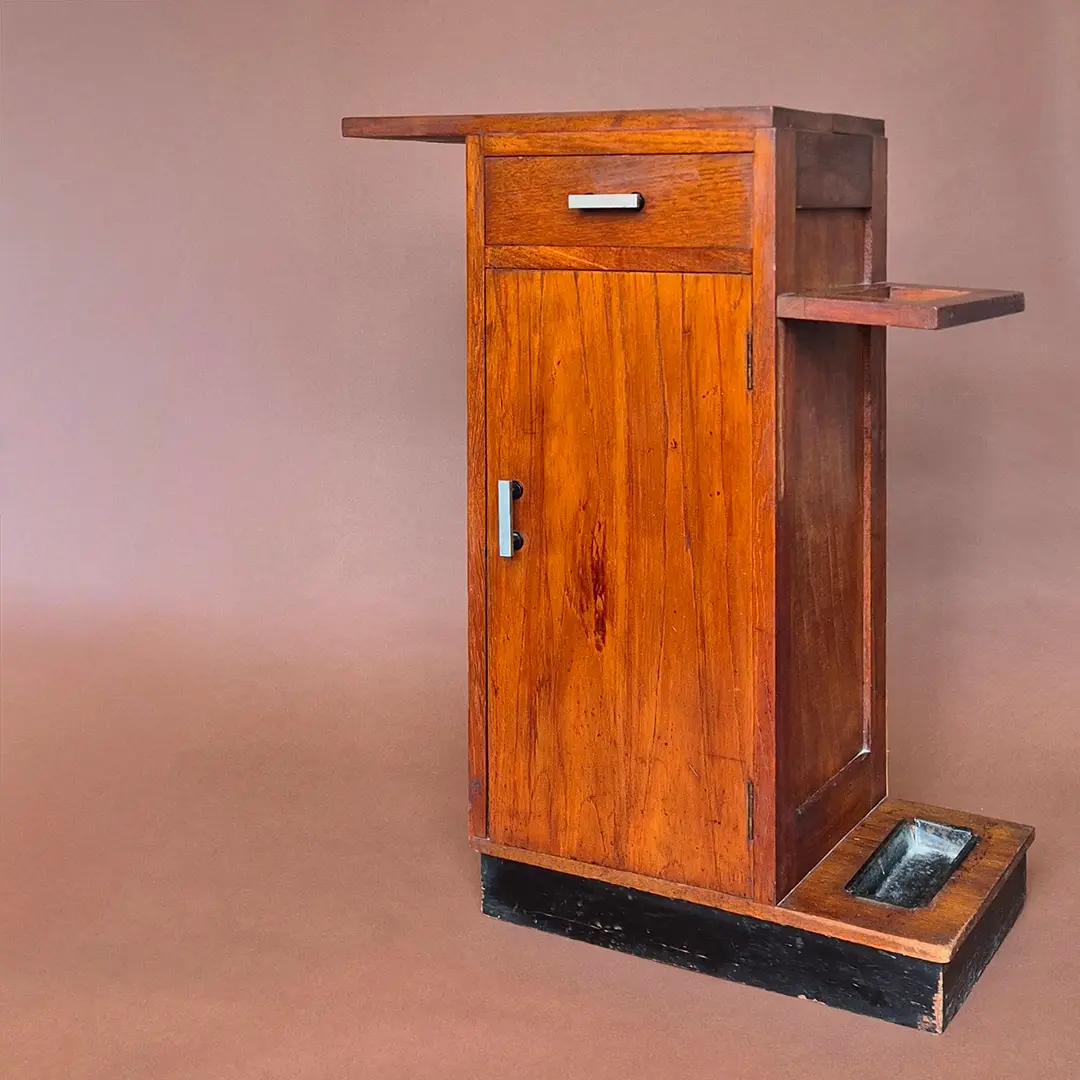 A vintage Art Deco wooden asymmetric hall cabinet - 3/4 view