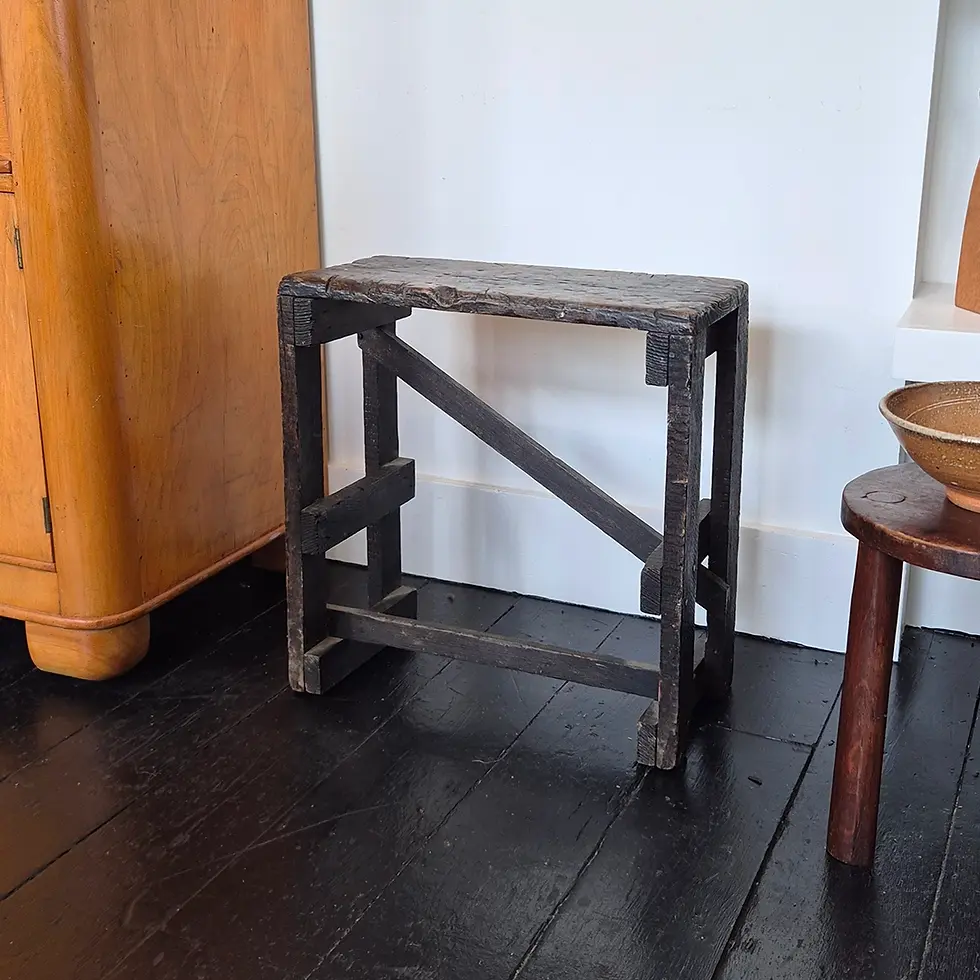 Thumbnail: Vintage wooden stool or side table from a Carpenter's workshop w/ characterful age - Front view