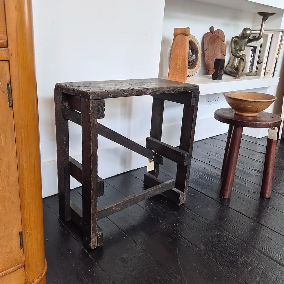 Thumbnail: Vintage wooden stool or side table from a Carpenter's workshop w/ characterful age - side view