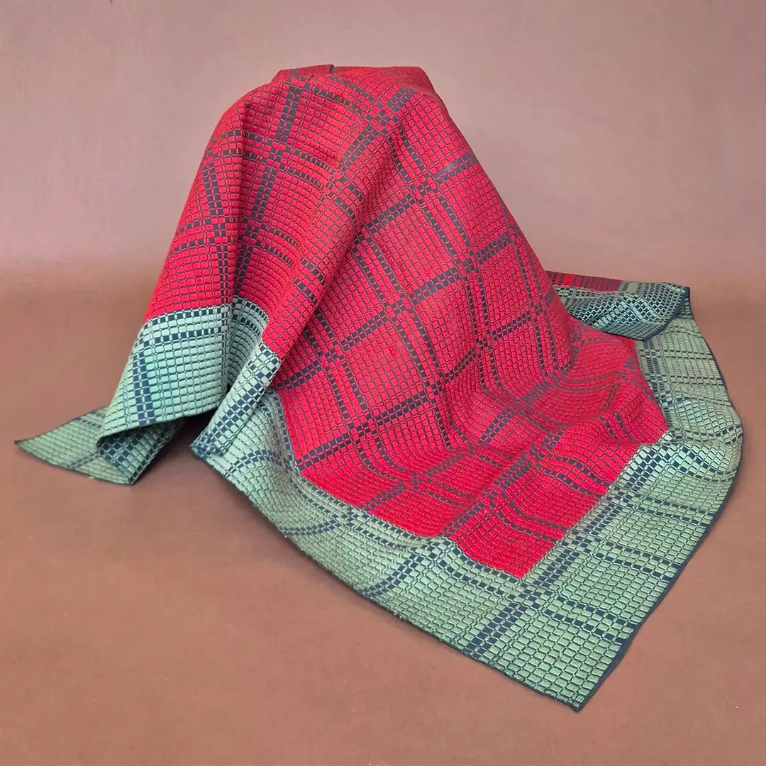 A vintage Swedish Flatweave Rug in Red & Green check - front view