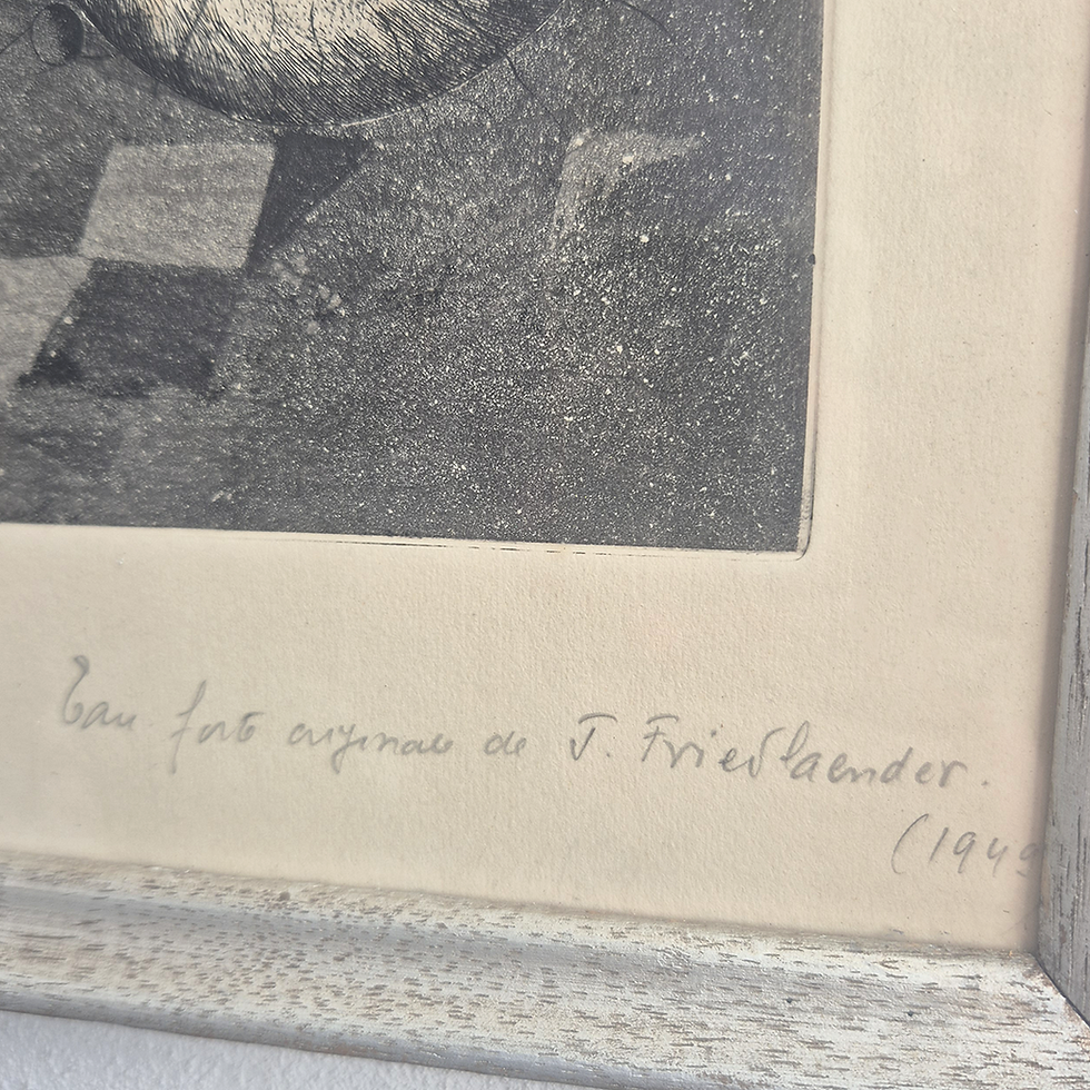 Vintage Johnny Friedlaender Signed Etching of a Fish - detail of signature