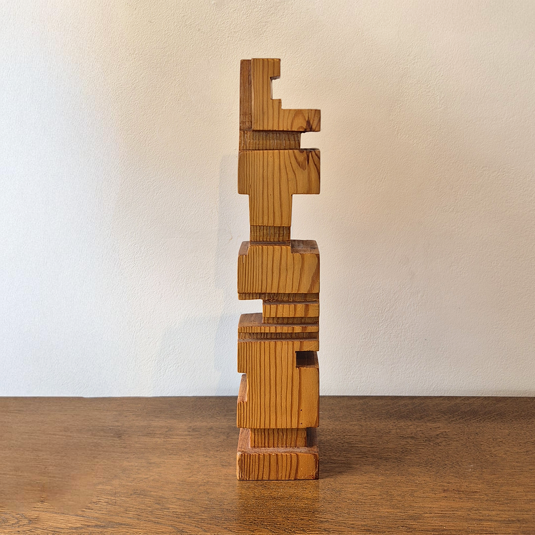 Vintage Mid Century Wooden Totem Sculpture - front view