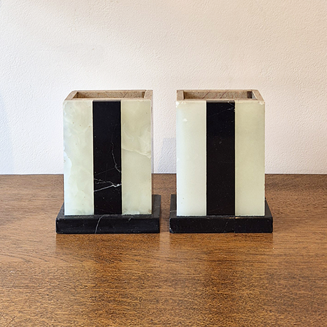 Pair of Vintage Art Deco style faux marble bookends - front view