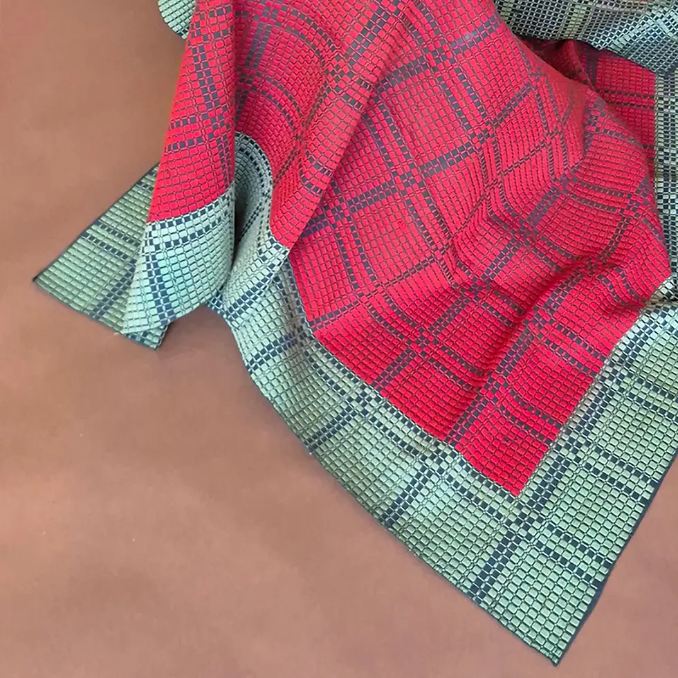 Thumbnail: A vintage Swedish Flatweave Rug in Red & Green check - above view