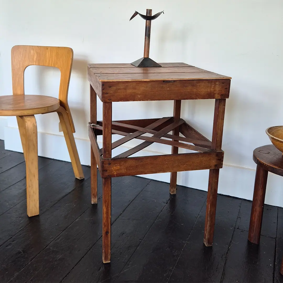 Vintage 1940's wooden utility furniture side table by Paget & Co - 3/4 View