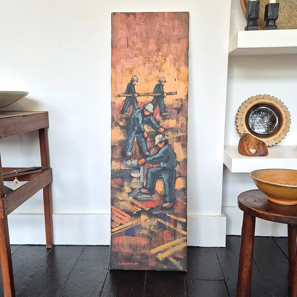 Thumbnail: Colourful Mid Century original oil painting of Danish Firemen - Front view