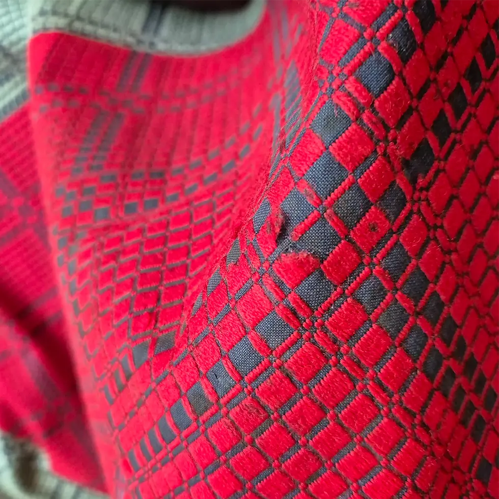 Thumbnail: A vintage Swedish Flatweave Rug in Red & Green check - detail view
