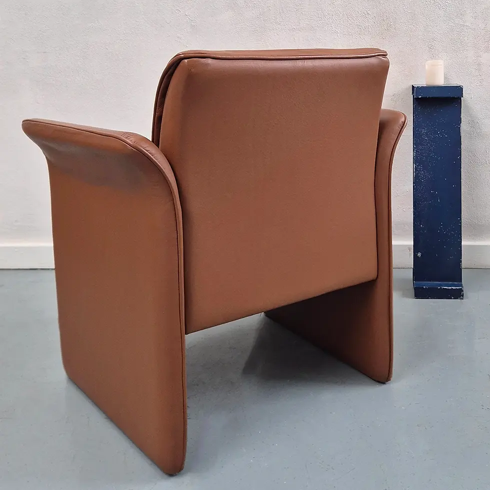Thumbnail: Vintage Cognac Leather Mid Century Lounge Chair - rear view
