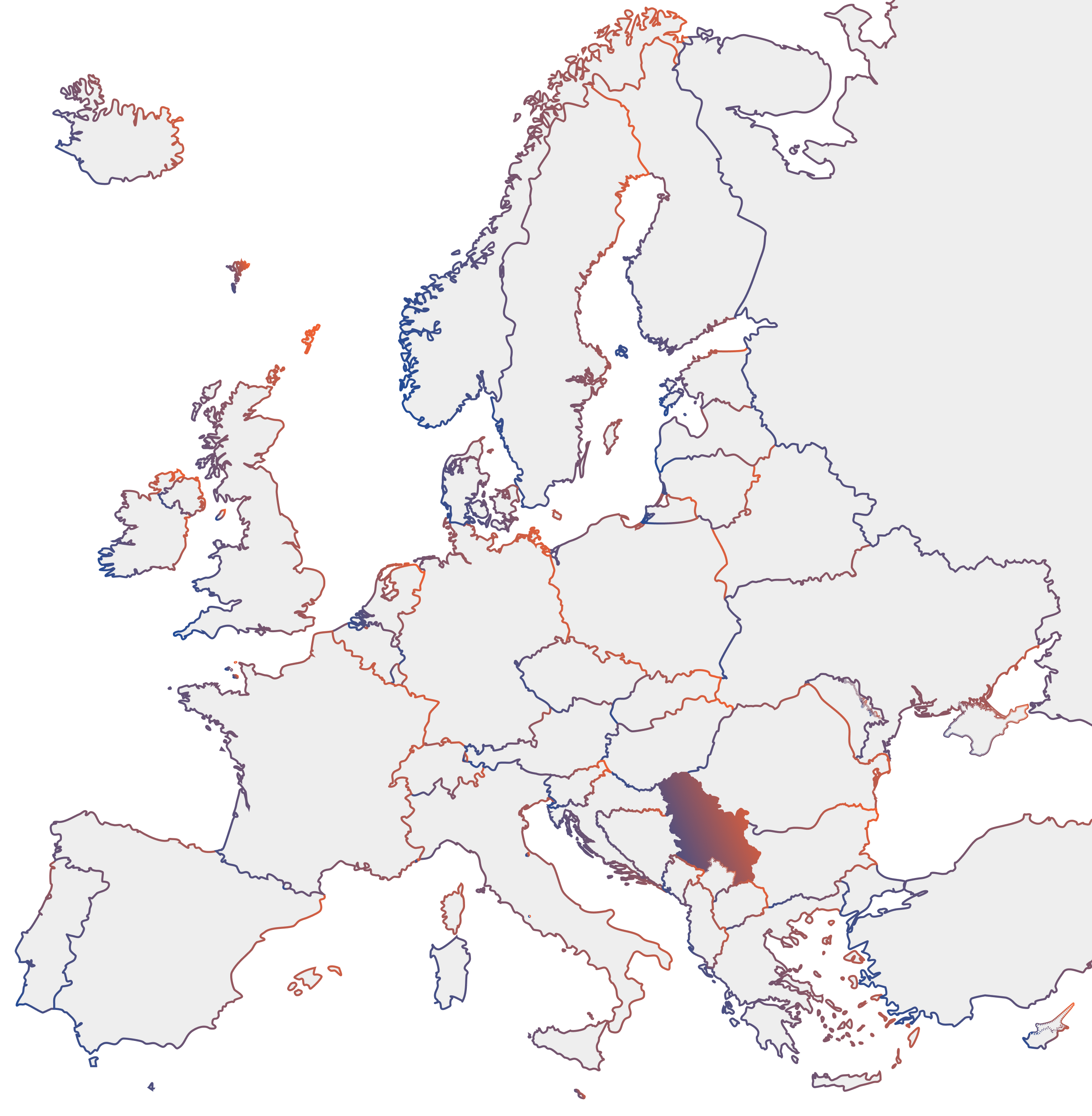 Map of Europe highlighting the Balkan region