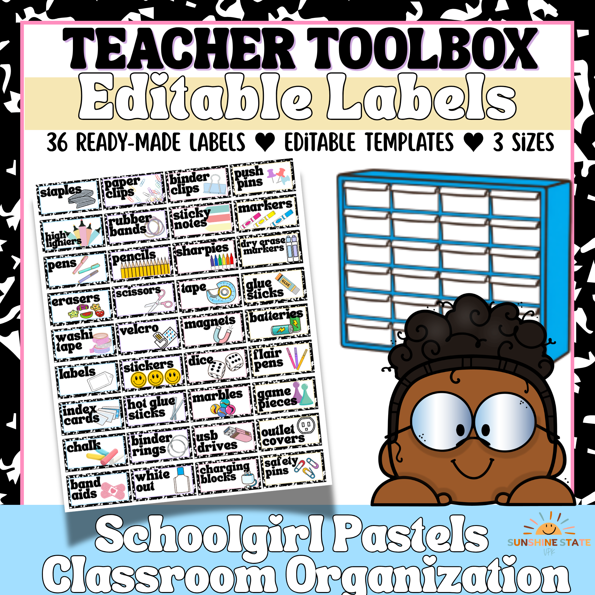 Editable Teacher Toolbox Labels | Schoolgirl Pastels Organization | 3 sizes!