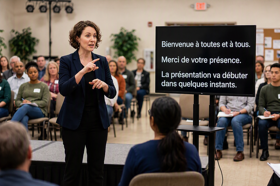 Conférence avec sous-titres affichés sur un écran