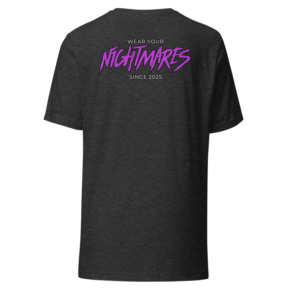 Thumbnail: Purple text with skull logo for Horror House Threads on front and Wear Your Nightmares on back.