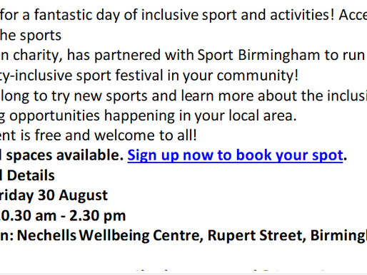 Access Sport is running a Free Inclusive Multi Sport Event on the 30th of August, which promises to be to be a great day for children and young people to come along and try a range of activities