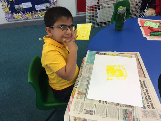 Year 1 (Dolphins) have been printing their own self-portraits.