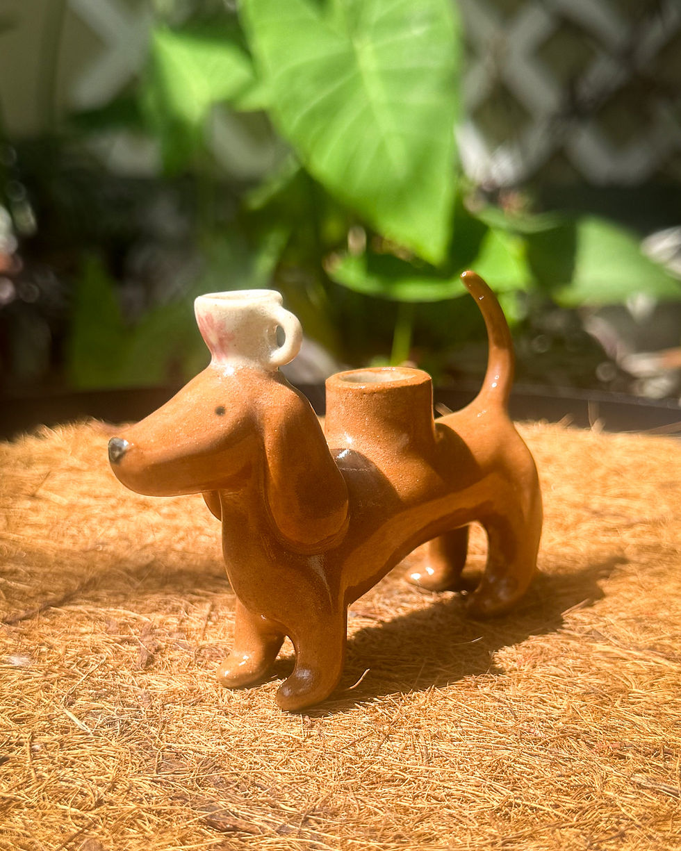 Porta vela perro tacita de cerámica, pintado a mano - Agua Complemento Fuego