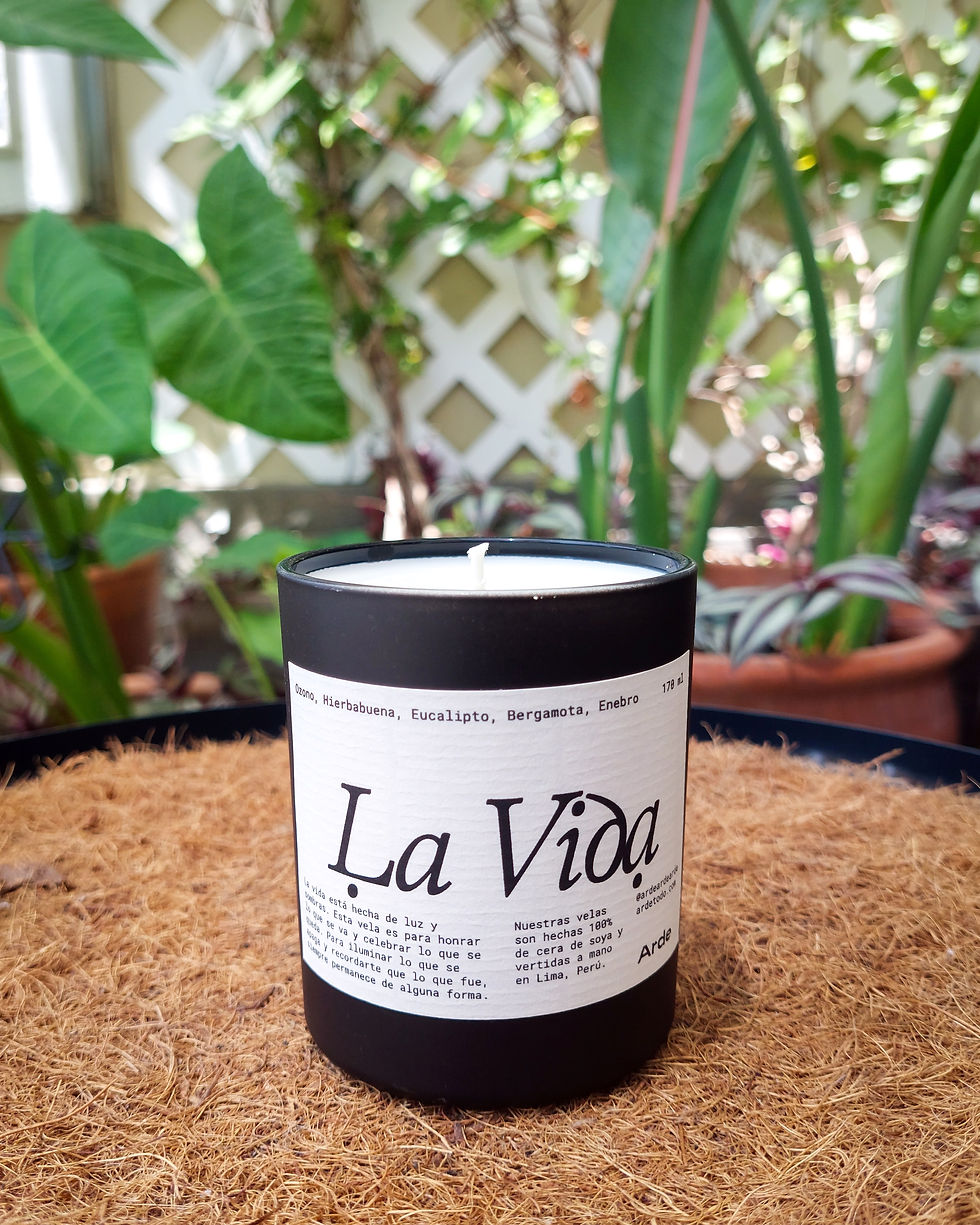 vela aromática La Vida Arde en frasco negro con cera de soya