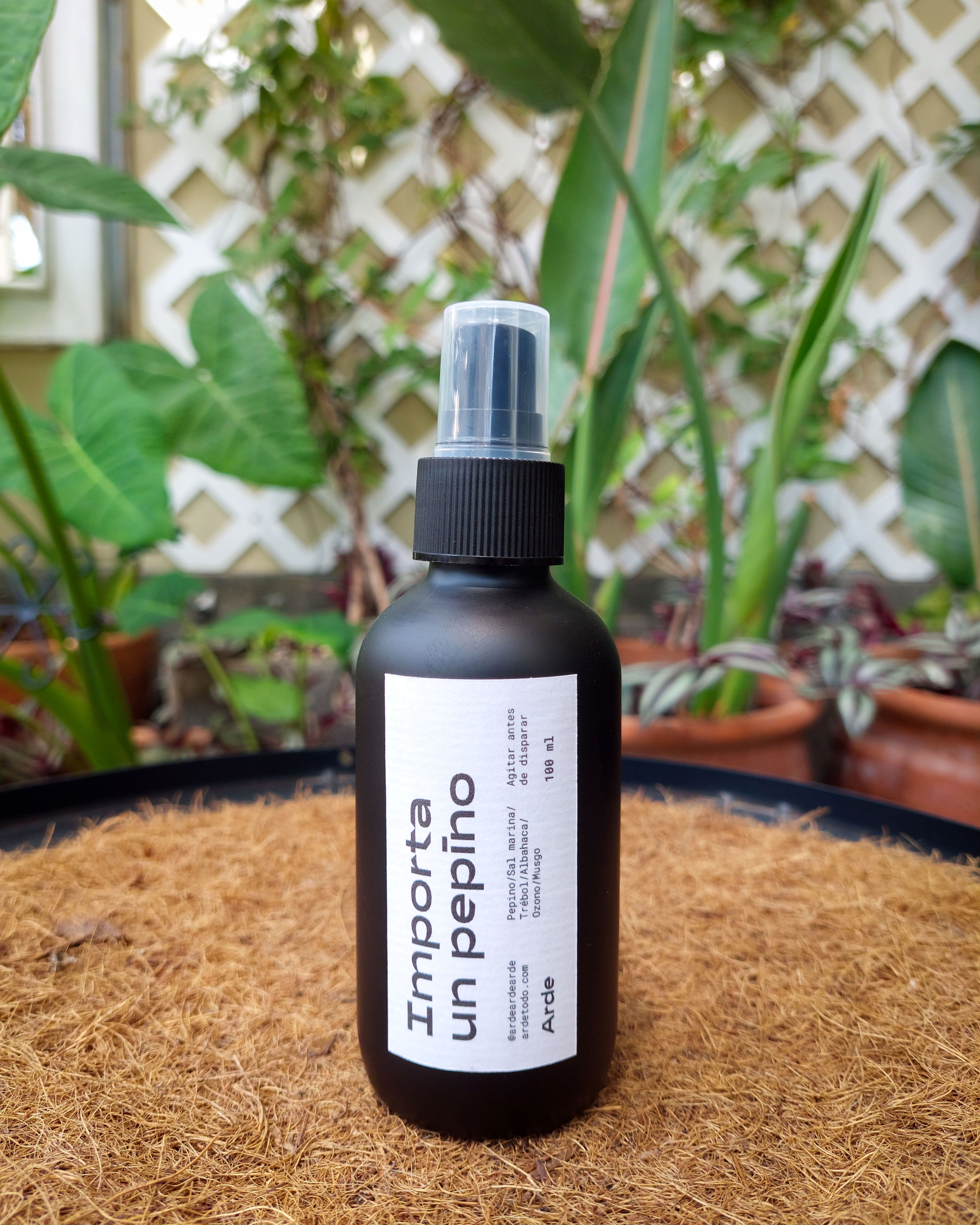 aromatizador Importa un Pepino Arde en botella negra minimalista