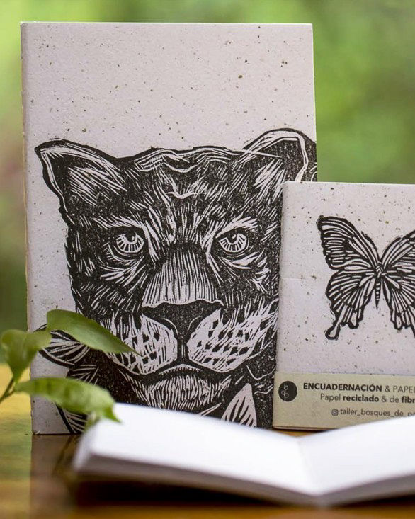 Cuaderno artesanal A5 grabado Bosques de Papel Lima: animales selva papel ecologico unico