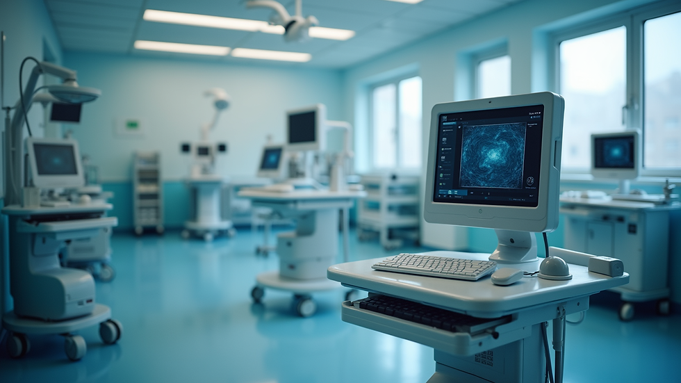 Close-up view of medical diagnostic equipment on a hospital cart