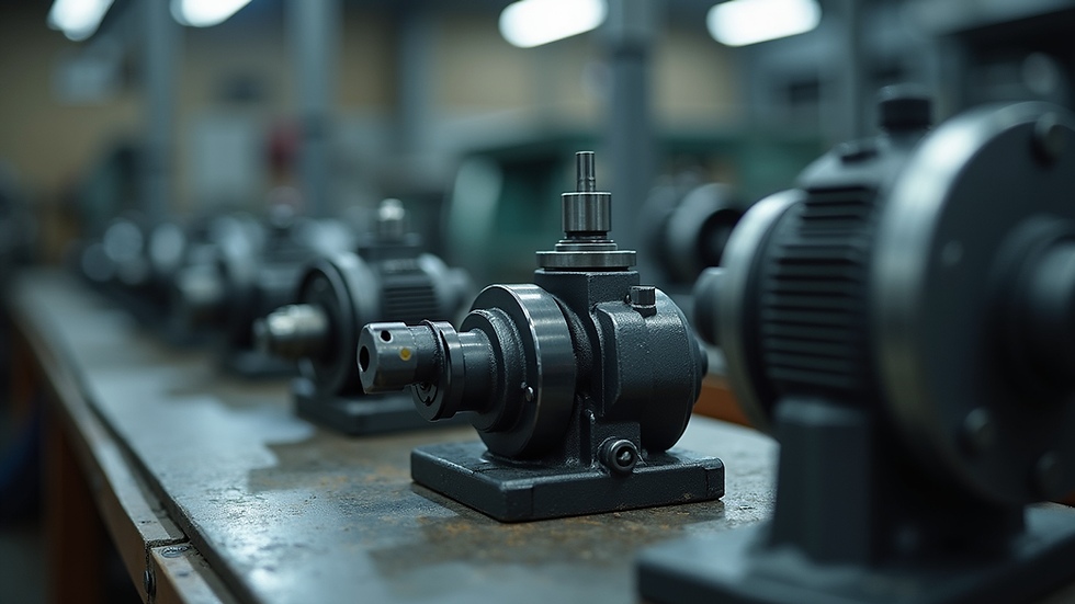 Close-up view of industrial machinery parts on a workbench