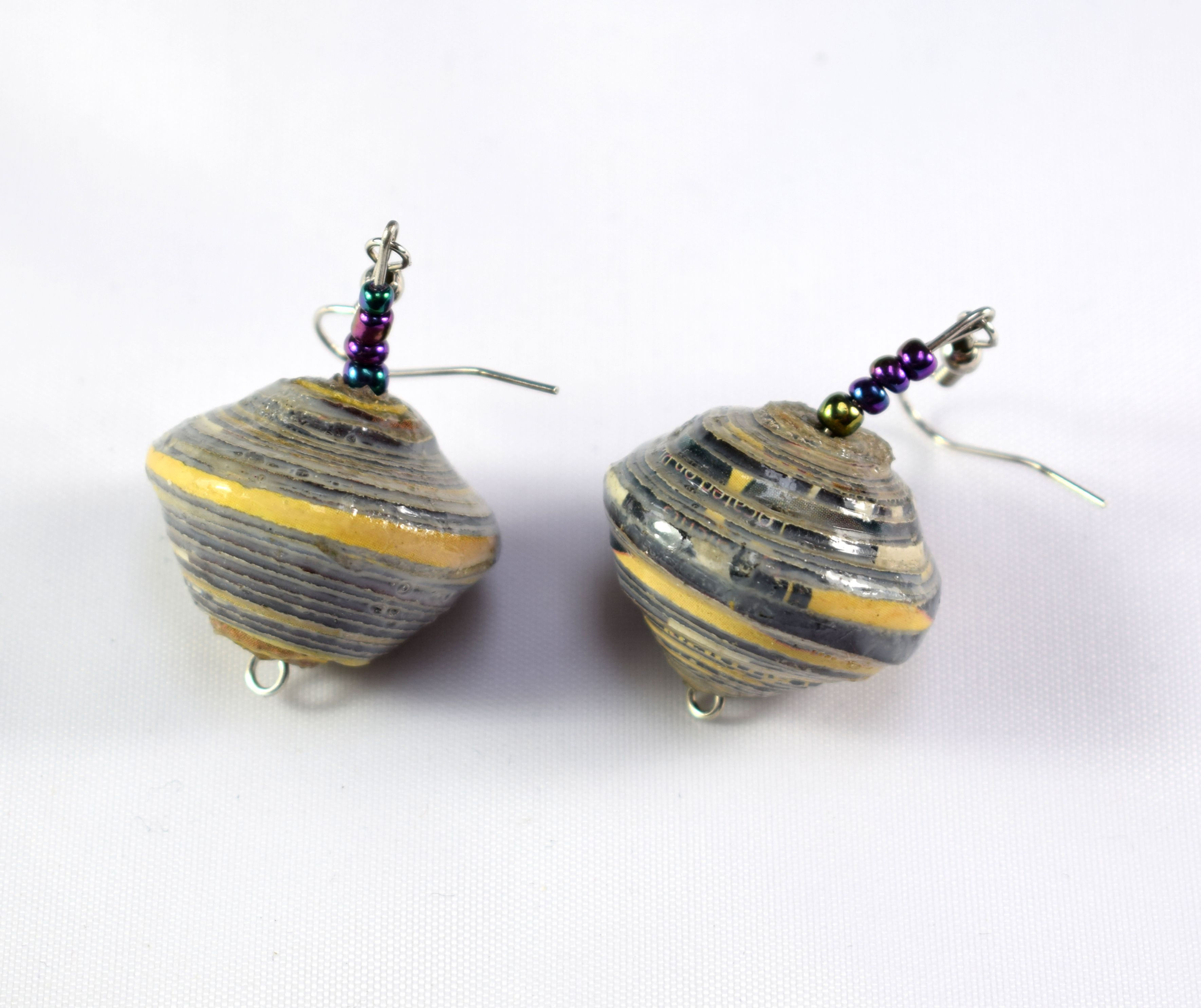 Large Paper Bead Earrings - Grey