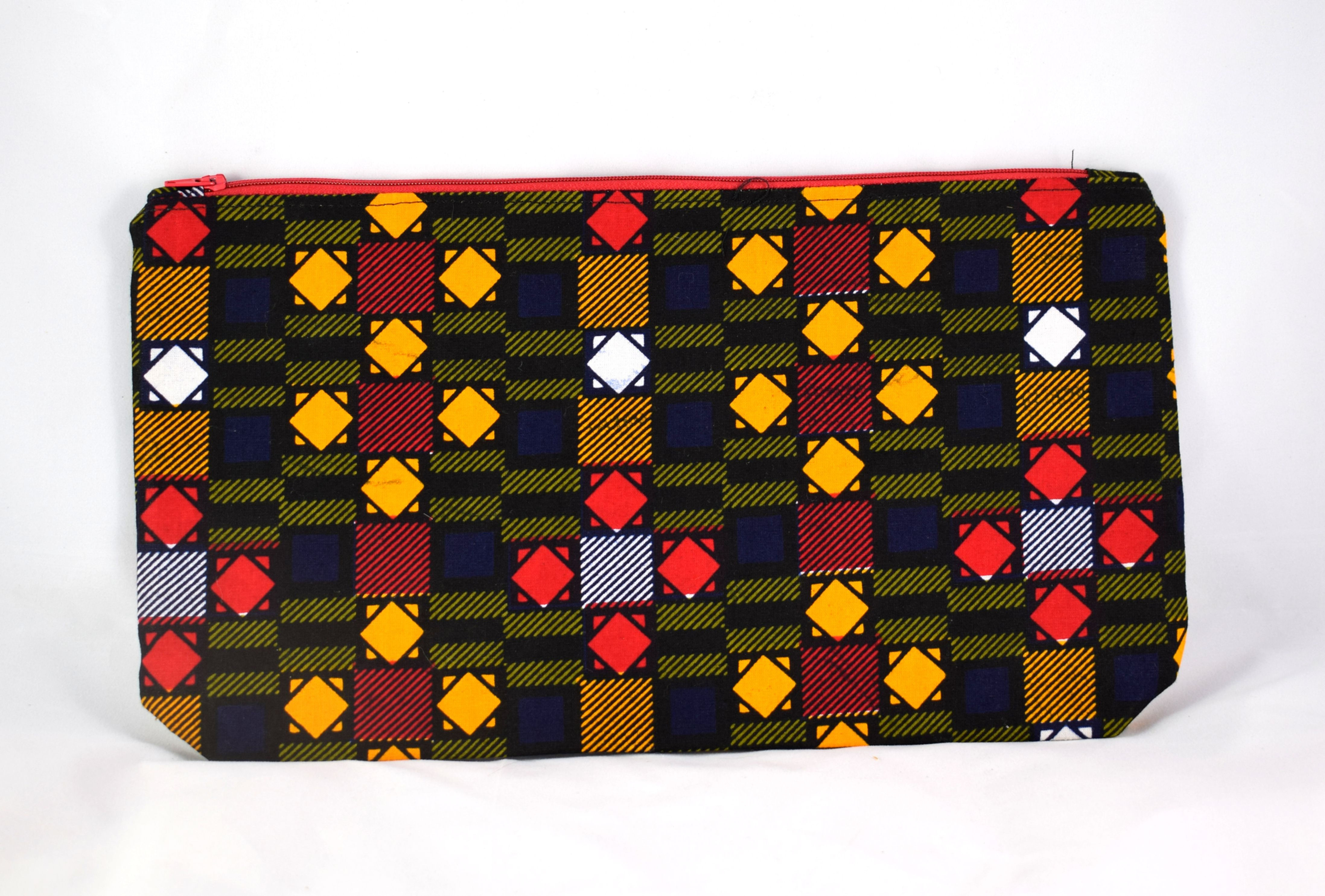 Zip-Up Clutch Bag - Orange, Black & Navy