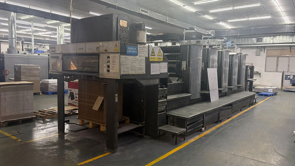 Offset printing press used for custom printed color boxes at BOYA Printing's factory in Zhongshan, China