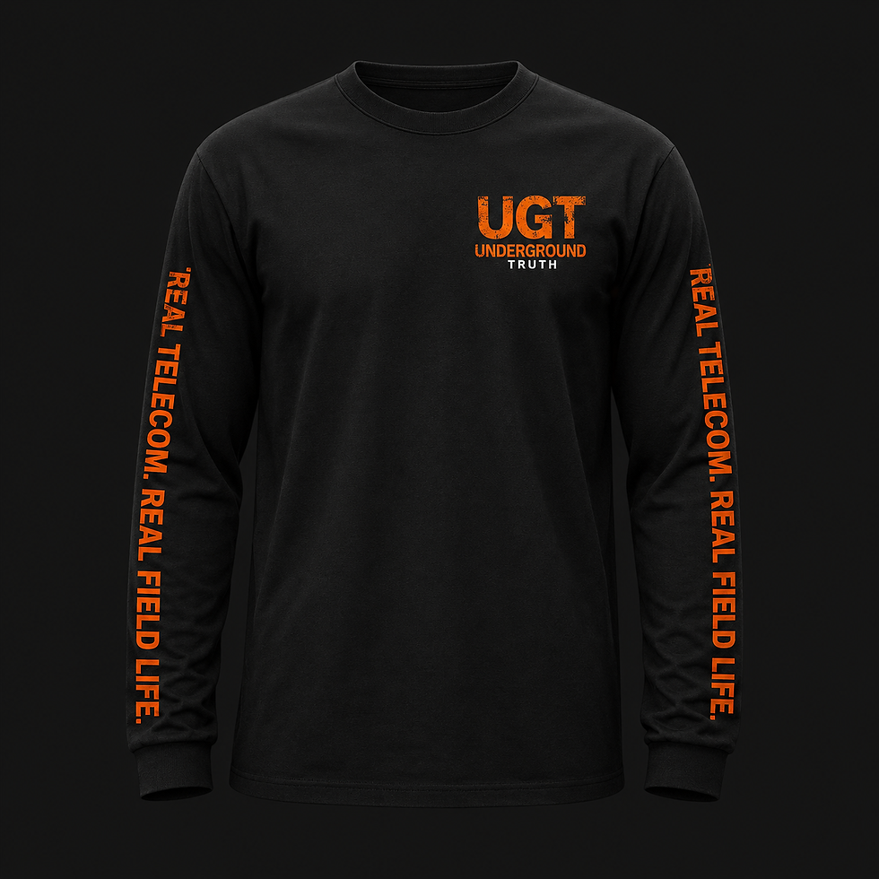 UGT full adult-length long-sleeve black front, orange lettering on sleeves, original Wix media