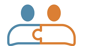 an illustration of two people connected via a jigsaw piece representing partnerships