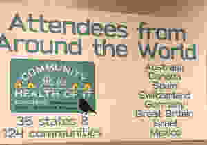 Banner at the conference welcoming people from 35 states as well as 8 other countries.
