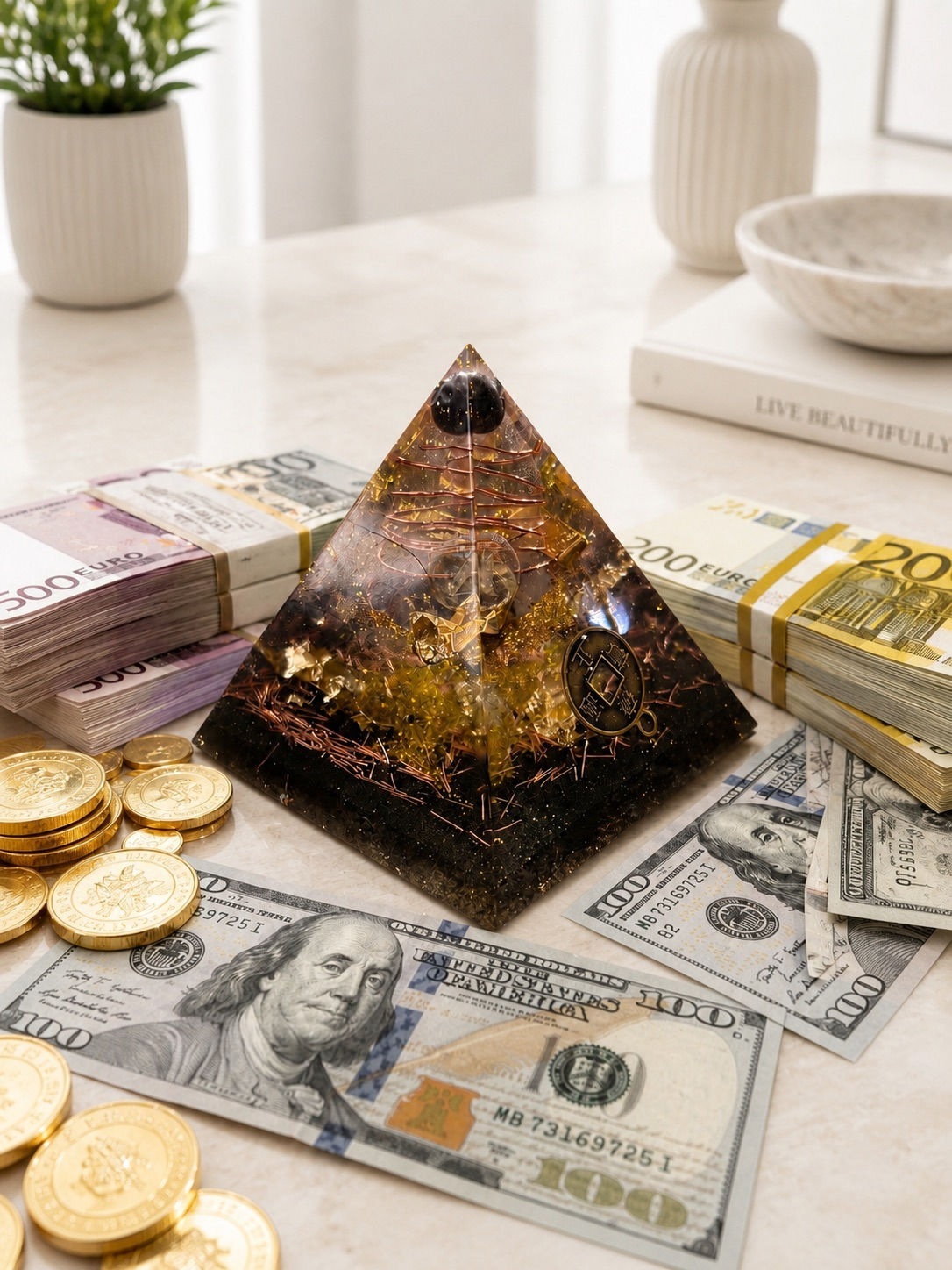 Orgonite Pirâmide do Dinheiro med