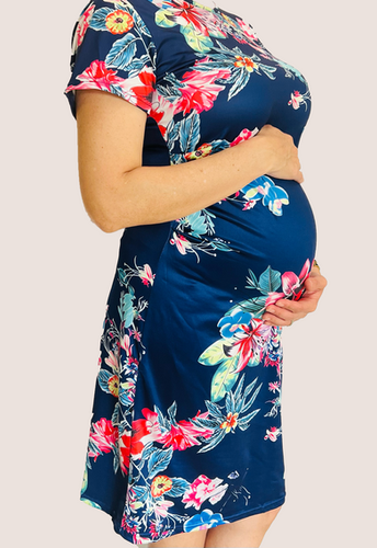 Navy Blue Flower Print Dress | Glamorous Bump