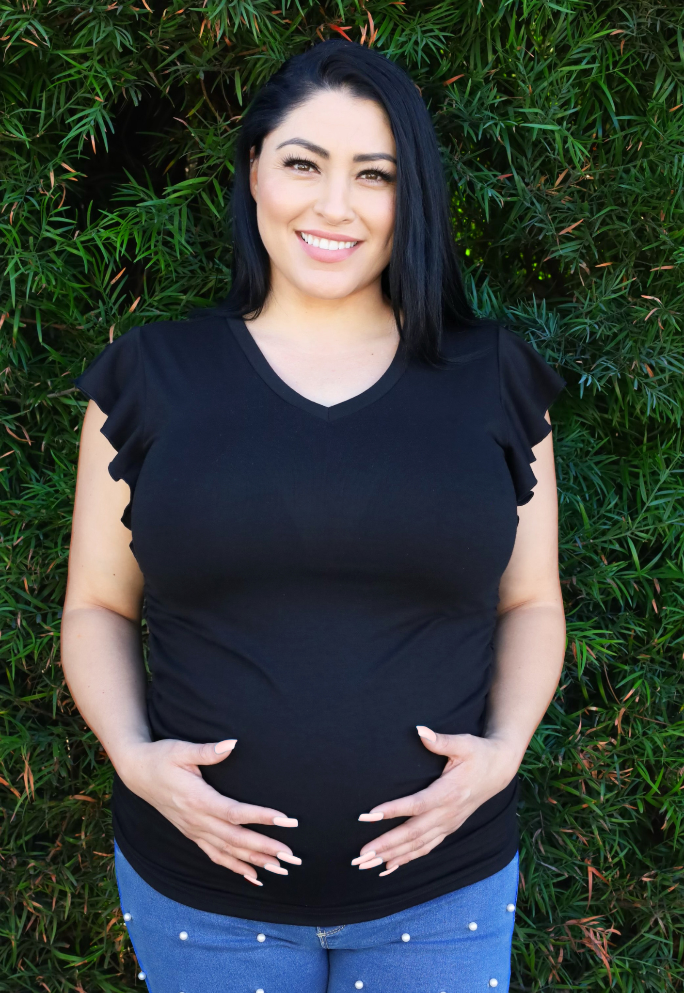 Black Ruffle Short Sleeve Blouse