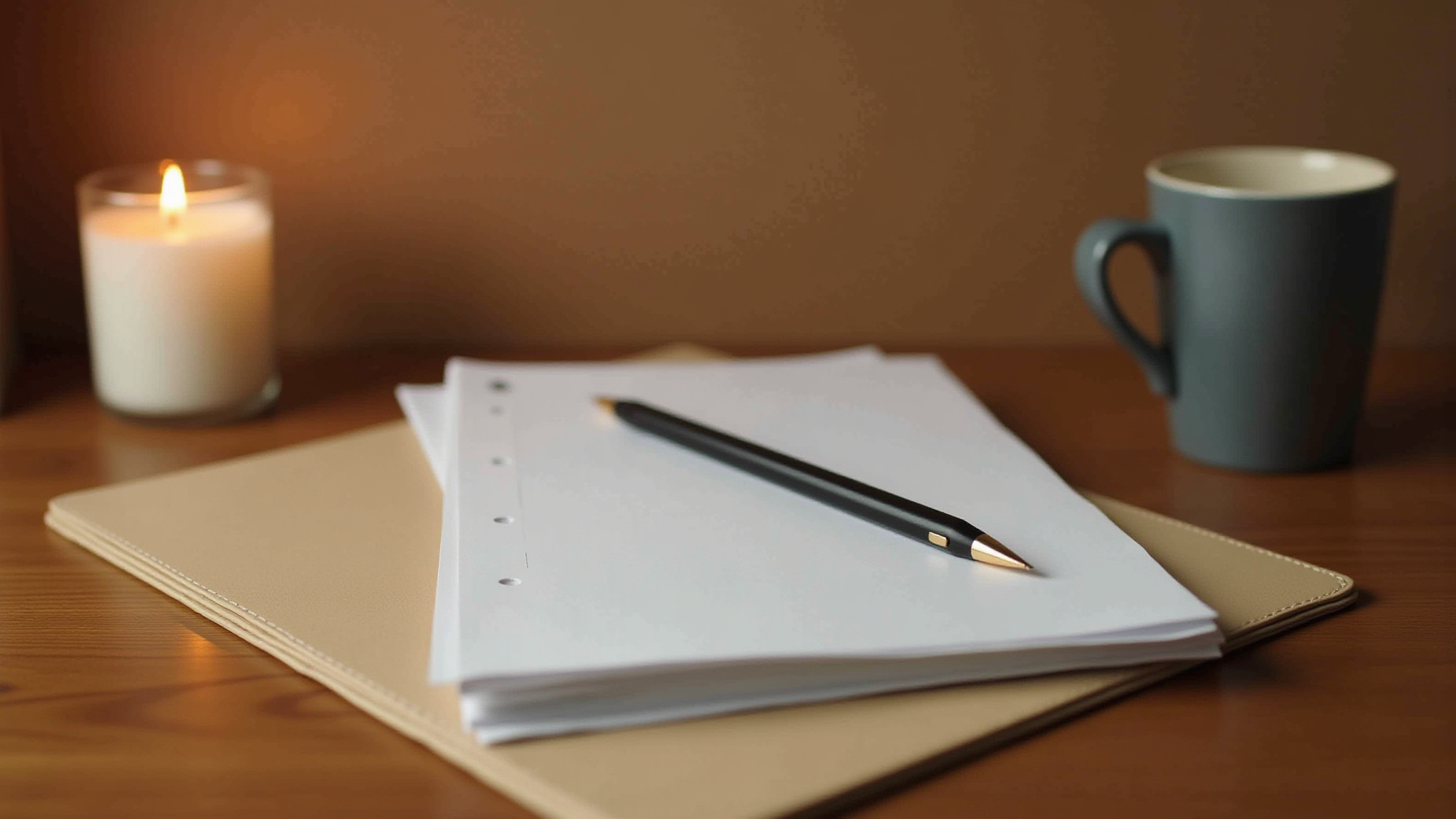 stack of papers with a pen on top and a mug as if documents are being filled out