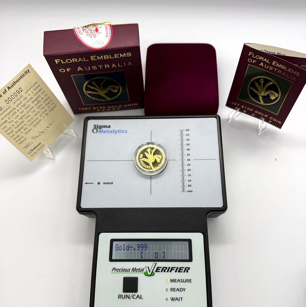 Thumbnail: 1997 Floral emblems of Australia $100 1/3 oz gold proof coin: 2,500 mintage