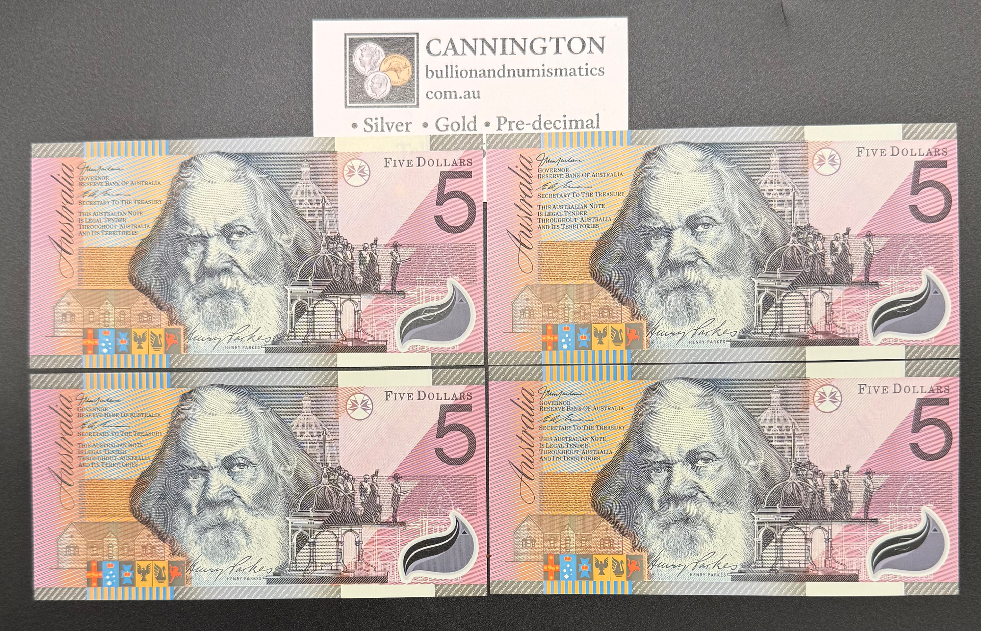 2001 Australia $5 Centenary Federation UNC 4 Consecutive Notes Set