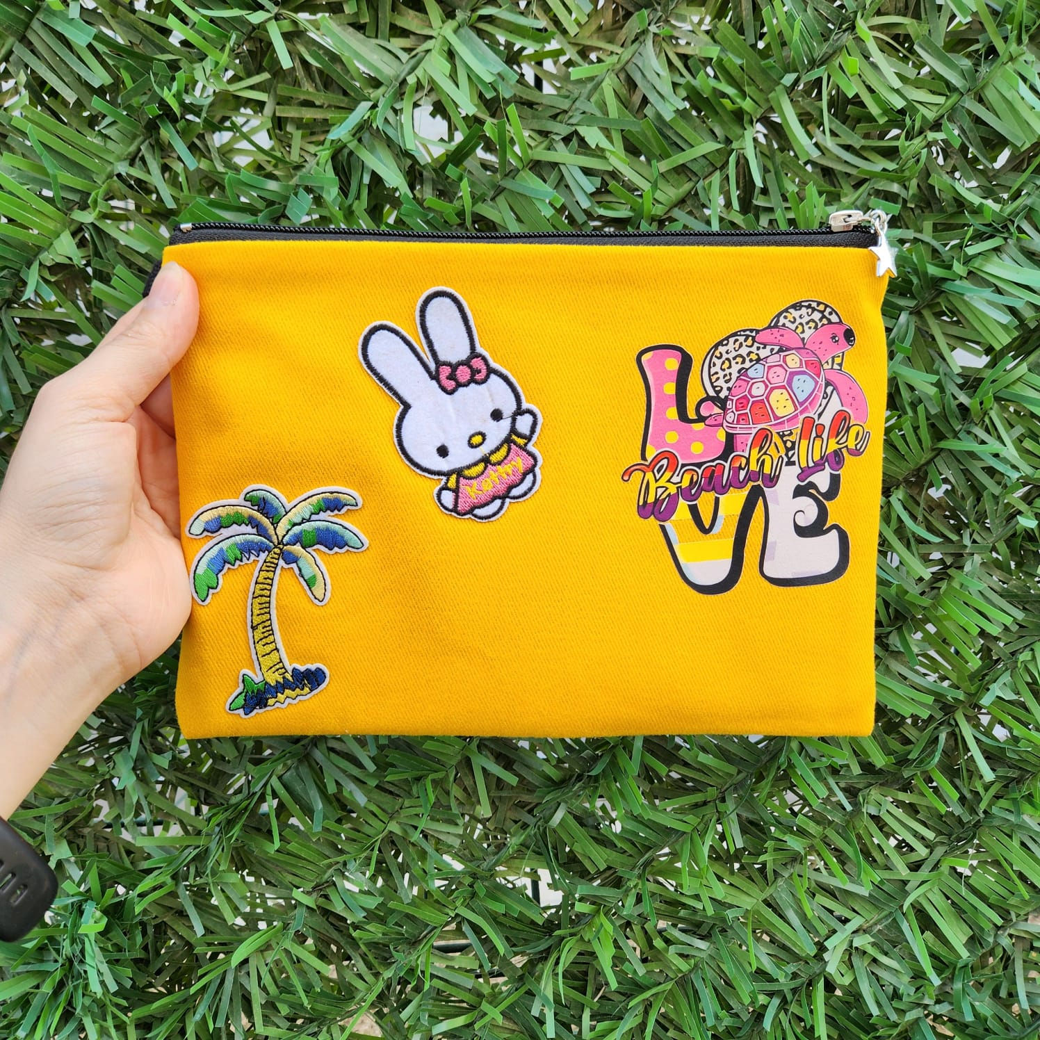 Özel Tasarım Astarlı Clutch Bez Nakış ve Armalı Portföy El Makyaj Plaj Çantası