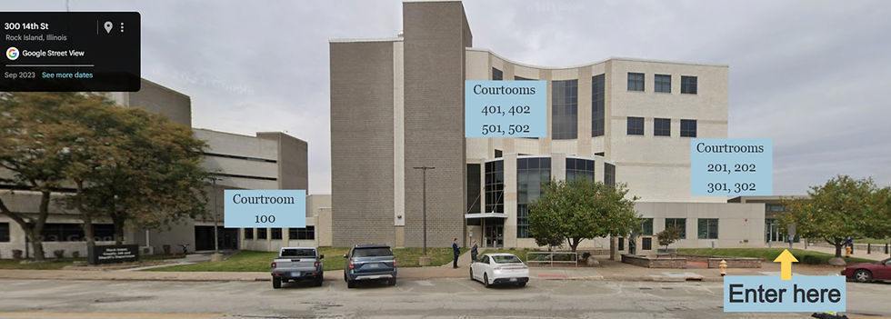 Rock Island County Justice Center and Courhouse showing courtroom locations